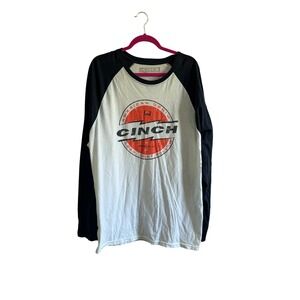 CINCH American Denim Graphic‎ Long Sleeve Raglan T Shirt Mens XXL Black White